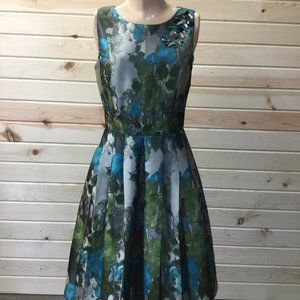 Eliza J Midi Dress Size 2 Flare Dress Floral Green